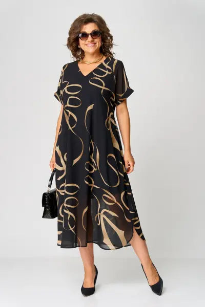 Hanna | Elegantes Midikleid für Damen mit V-Ausschnitt und kurzen Ärmeln