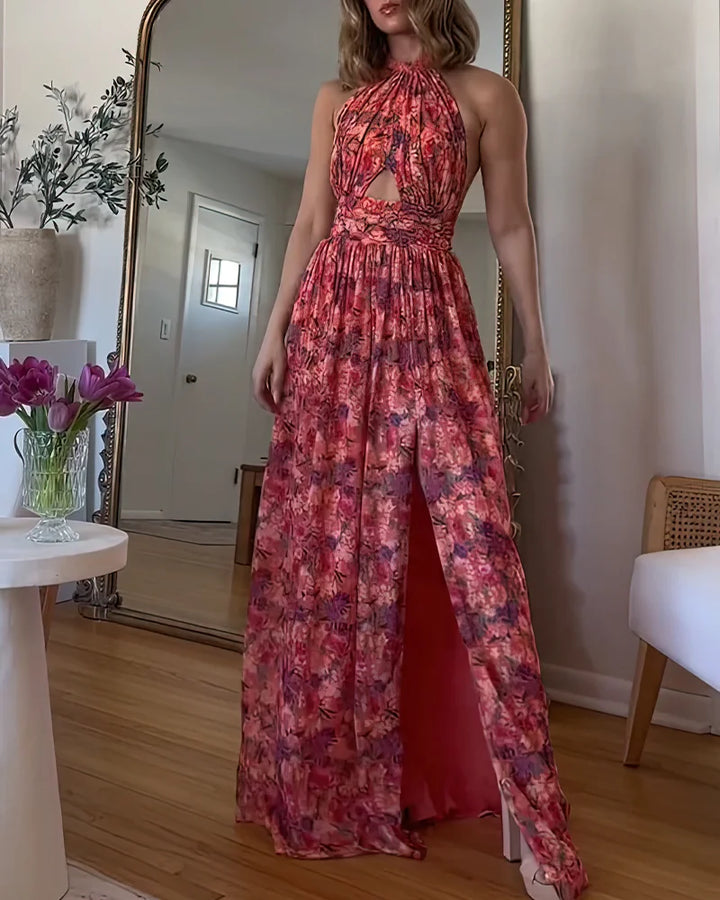 Isa Luna | Rückenfreies Maxikleid für Damen mit Blumenprint
