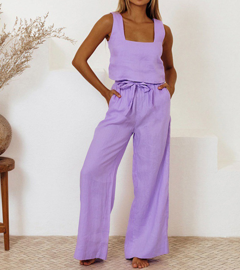 Megan | Minimalistisches Top und weite Hose Set