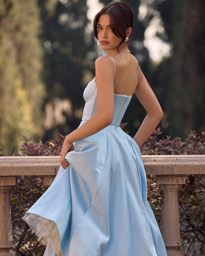 Ophira | Elegantes Korsett-Midi-Kleid für Damen mit Spaghettiträgern