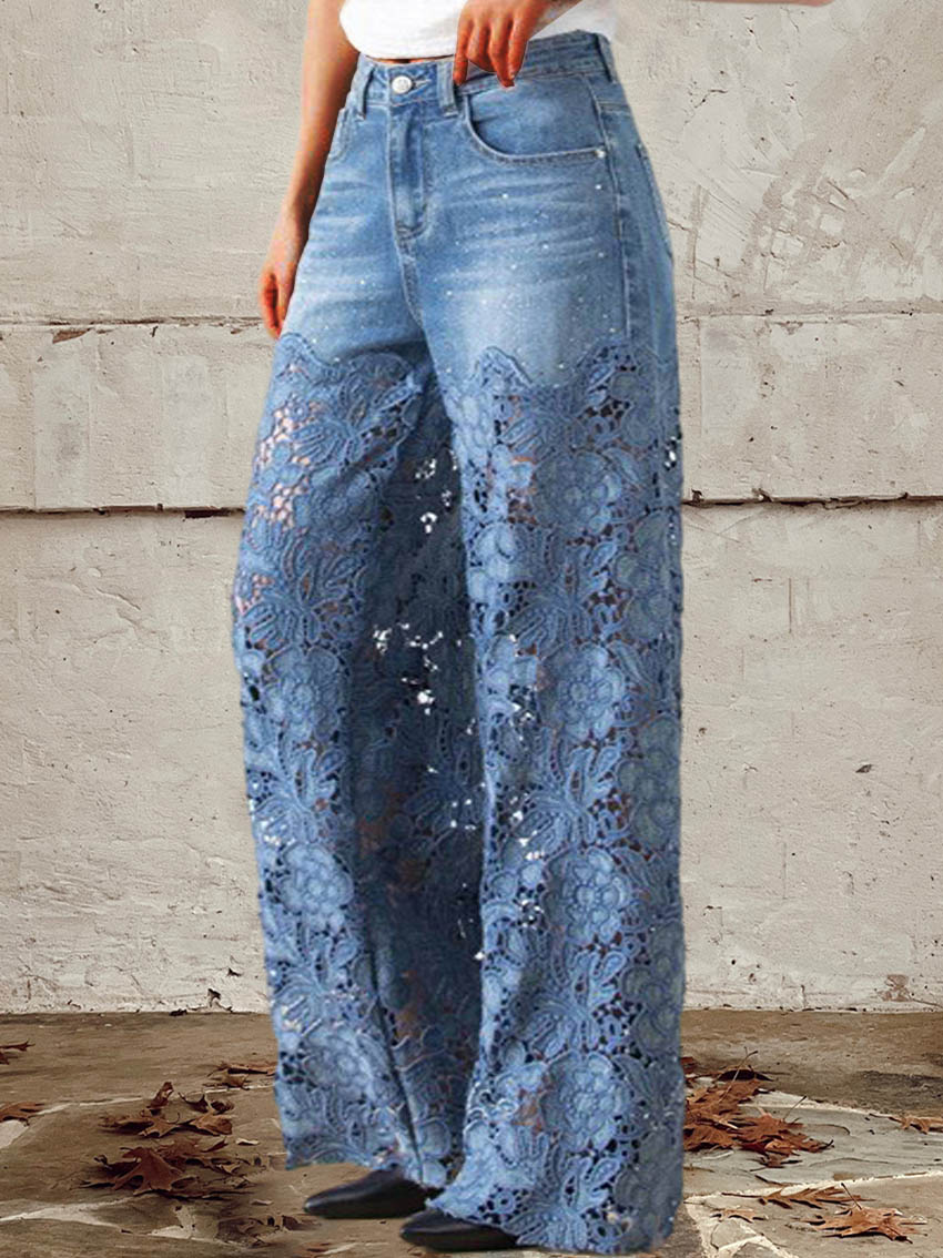 Celeste | und Patchwork-Mid-Rise-Jeans für Damen mit weiter Passform