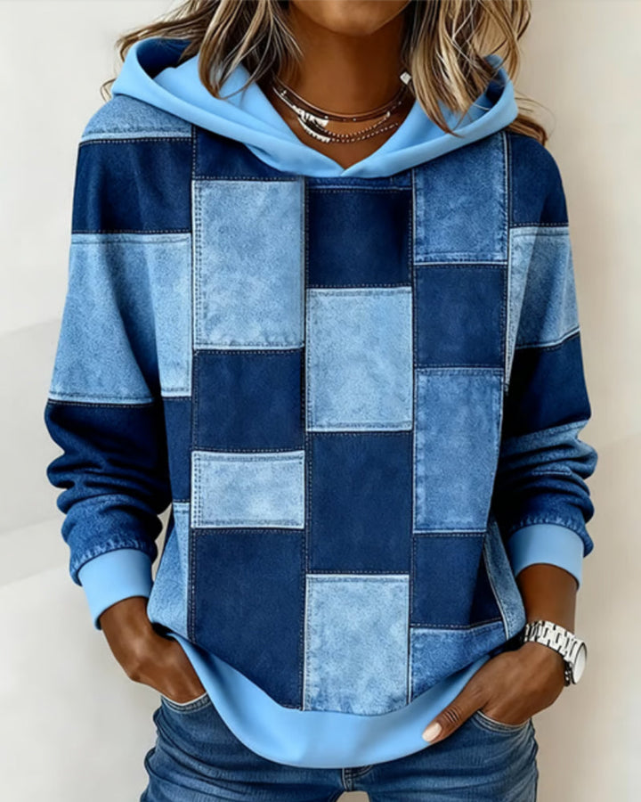 Schicker Langarm-Karierten Hoodie für Damen mit Kapuze