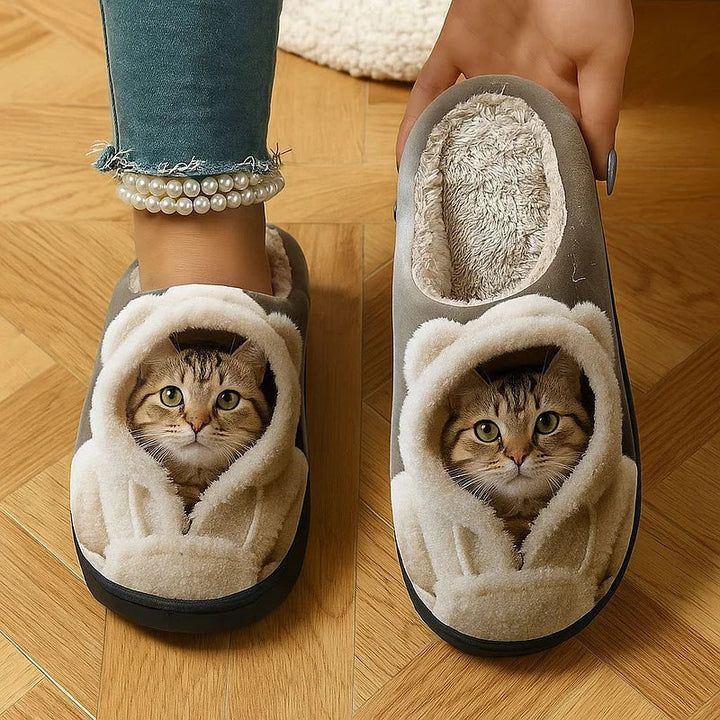 Adorable 3D Katzenkopf Gemütliche Slip-On Hausschuhe für Damen