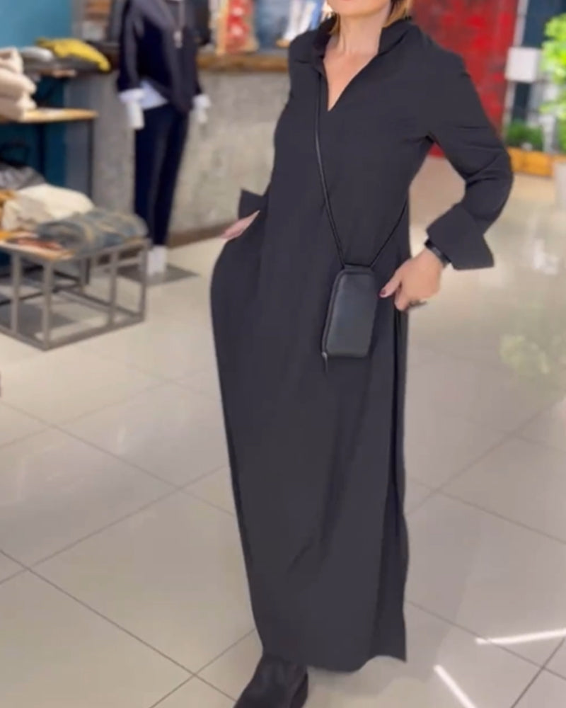 Eleanor | Lockeres Langes Maxikleid für Damen mit Revers und Seitenschlitz