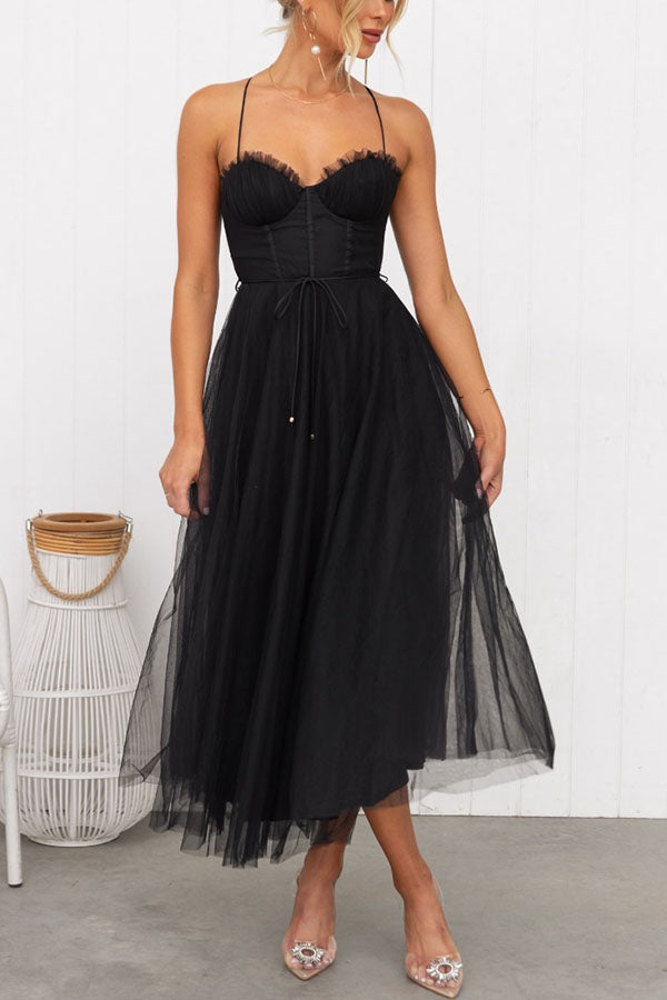 Modernes Prinzessinnen-Maxikleid für Damen mit Trägern für besondere Anlässe