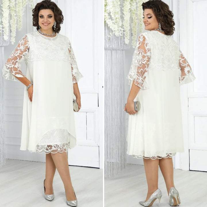 Frauen Rundhals Besticktes Patchwork Minikleid für Damen