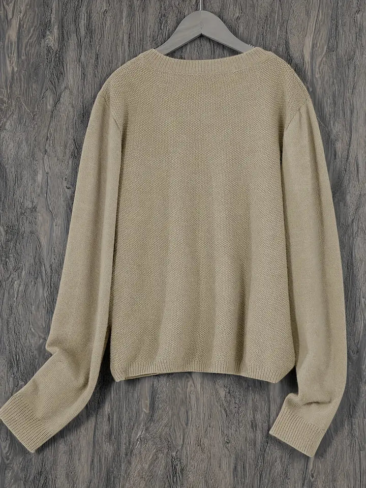 Helene | Damen Strickjacke mit Rundhalsausschnitt, Knöpfen und Tasche