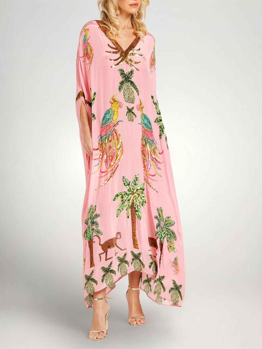Elena | Damen Maxikleid mit V-Ausschnitt und Pailletten