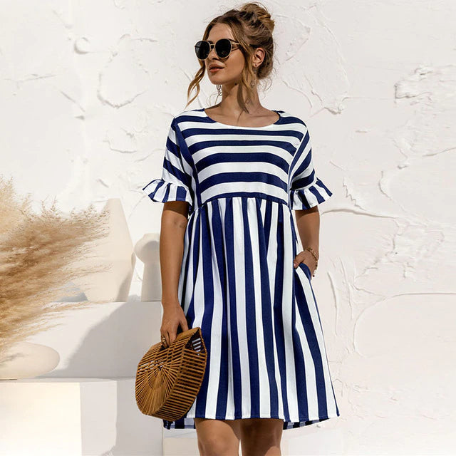 Lucinda | Gestreiftes Rüschenshirt-Maternity-Minikleid für Damen