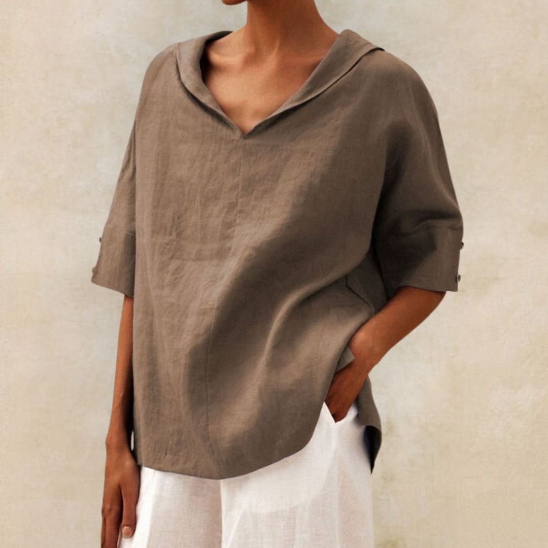 Zoe | Lässige Lockere Bluse für Damen mit Rundhalsausschnitt und kurzen Ärmeln