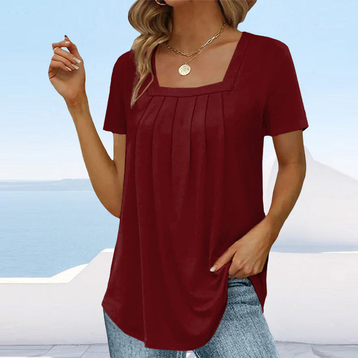 Mindy | Elegante Faltenbluse für Damen mit eckigem Ausschnitt und kurzen Ärmeln