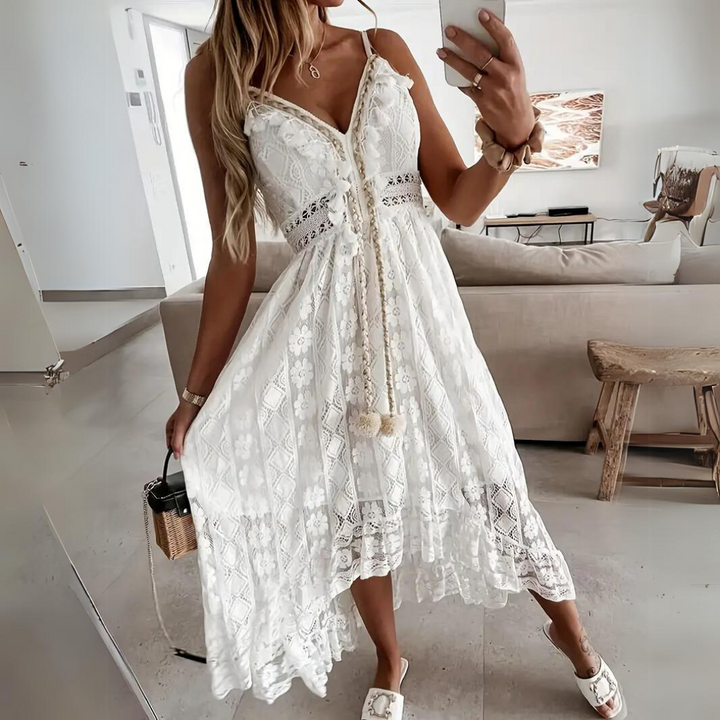 Margaret | Elegantes Boho-Kleid mit V-Ausschnitt und langen Ärmeln