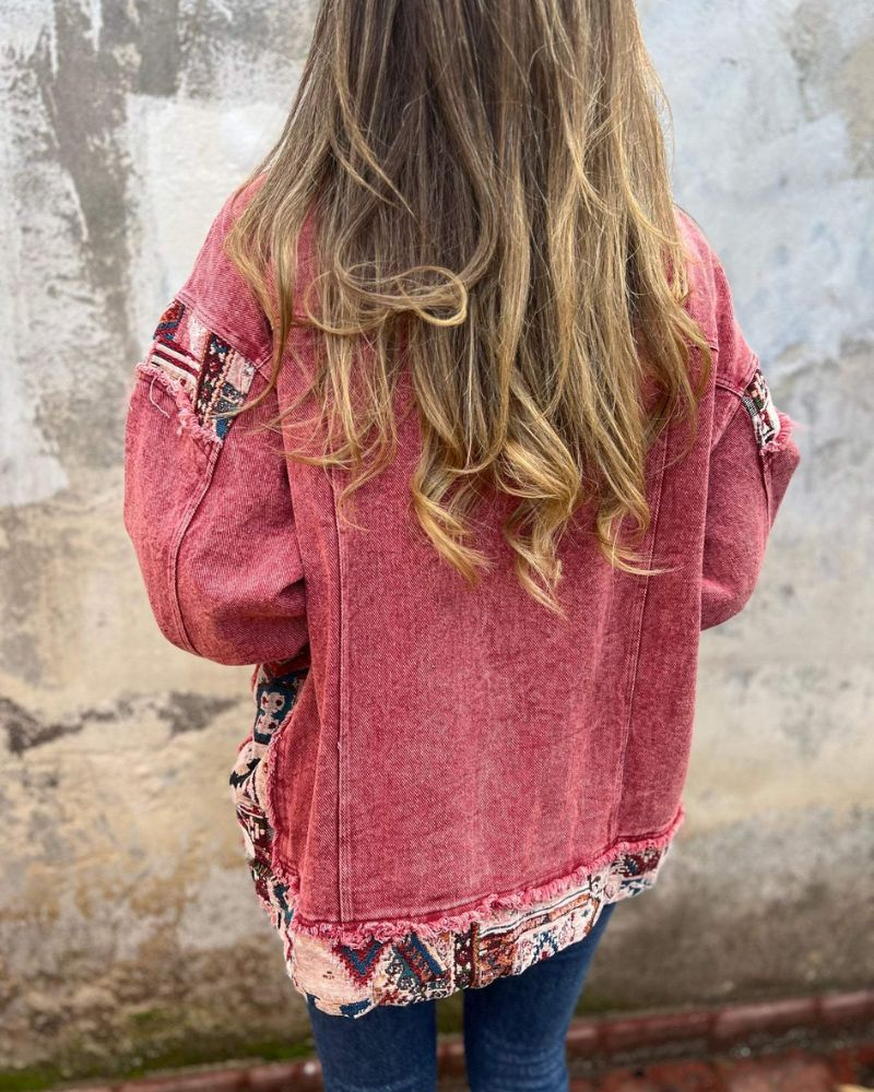 Eva | Denim Patchwork Freizeitjacke für Damen mit Streifen und langen Ärmeln