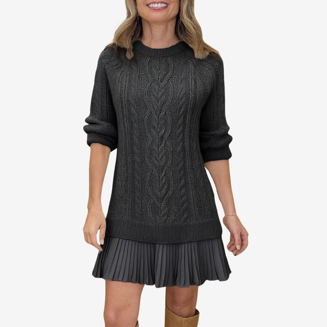 Gaëlle | Schick Strickkleid für Damen mit Rundhalsausschnitt und kurzen Ärmeln