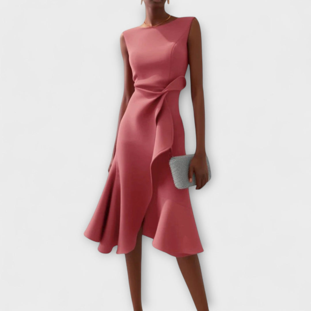 Juliette | Elegantes Drapiertes Asymmetrisches Midi-Kleid für Damen