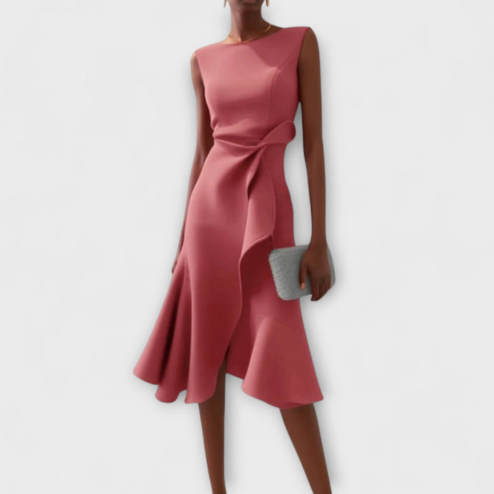 Juliette | Elegantes Drapiertes Asymmetrisches Midi-Kleid für Damen