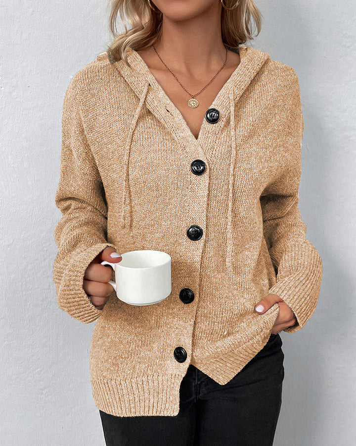 Lea | Damen Strickjacke mit Kapuze und Knöpfen