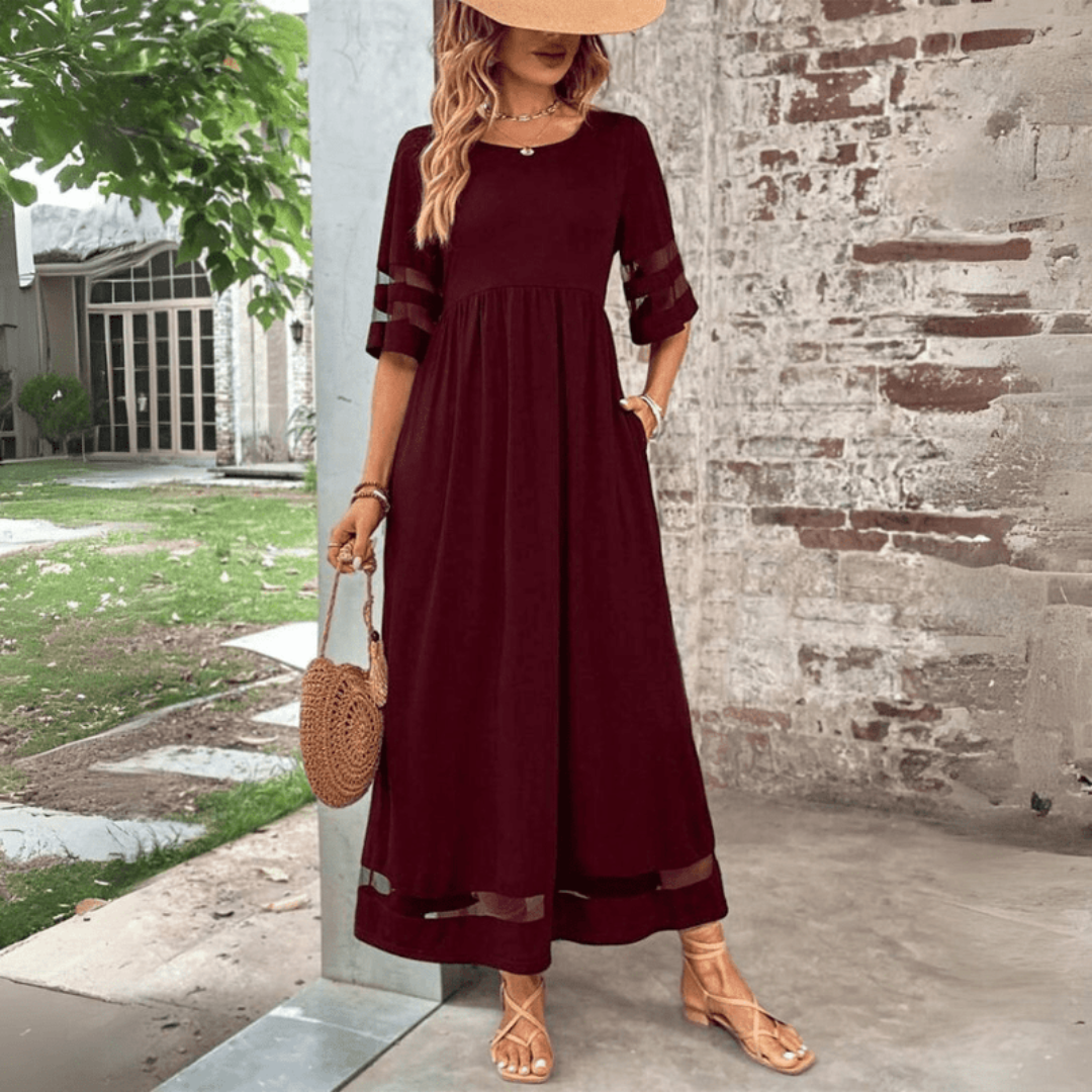 Zora | Klassisches Elegantes Maxikleid für Damen mit Rundhalsausschnitt