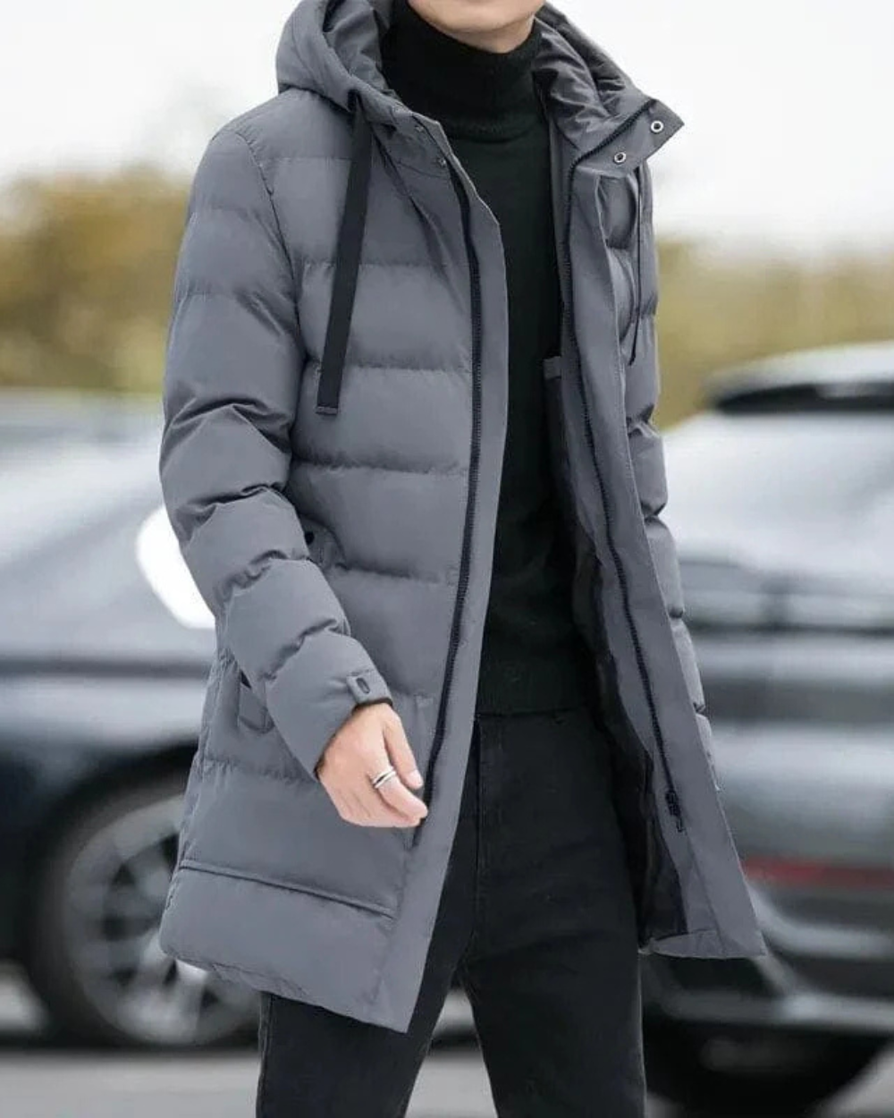 Gianluca Lange Winterjacke für Herren mit Kapuze und langen Ärmeln
