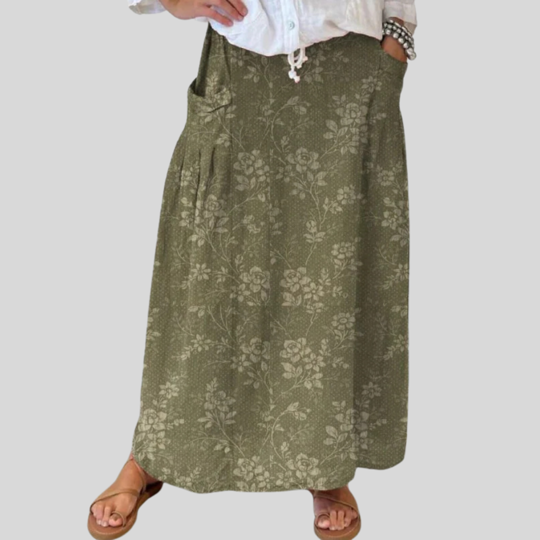 Damen Vintage Floral Rock mit elastischem Bund und Taschen