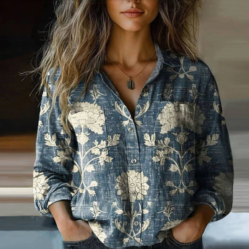 Lily | Bedrucktes Vintage-Bluse für Damen mit langen Ärmeln und ethnischem Muster