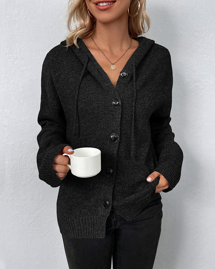 Lea | Damen Strickjacke mit Kapuze und Knöpfen