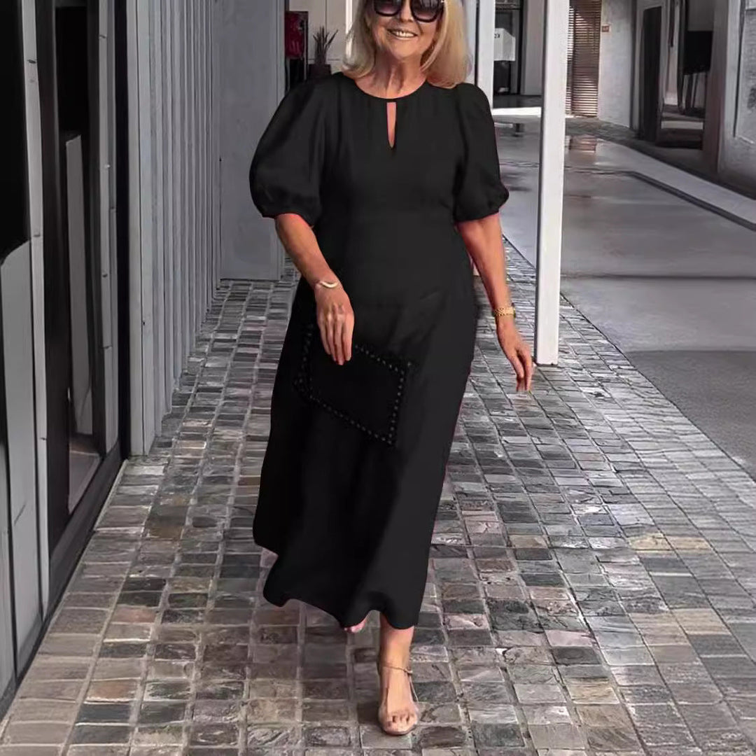 Juliana | Elegantes Midikleid für Damen mit Puffärmeln und Rundhalsausschnitt