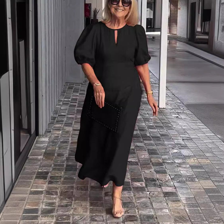 Juliana | Elegantes Midikleid für Damen mit Puffärmeln und Rundhalsausschnitt