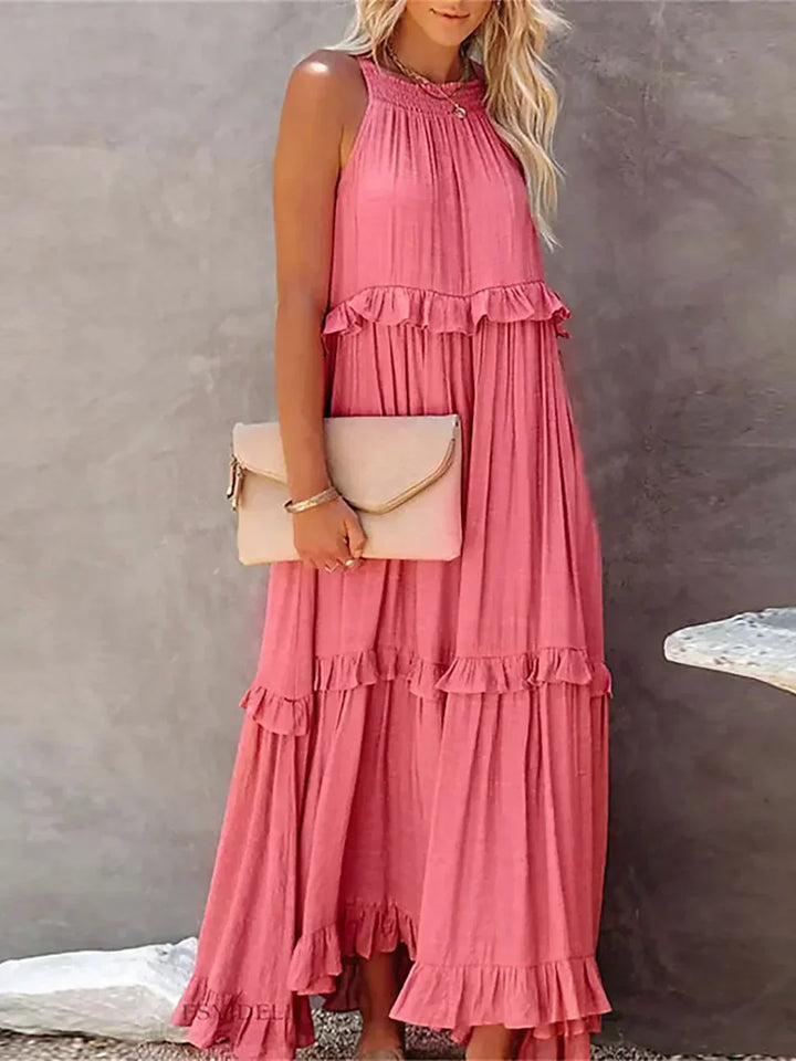 Emilia | Halter Ruffle Maxi Kleid mit langen Ärmeln