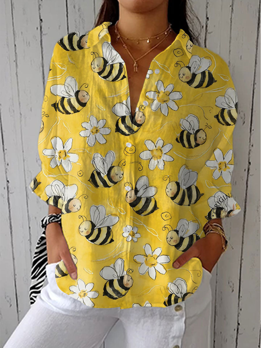 Franka | Bienenblütenbluse mit Blumenmuster und Rundhalsausschnitt