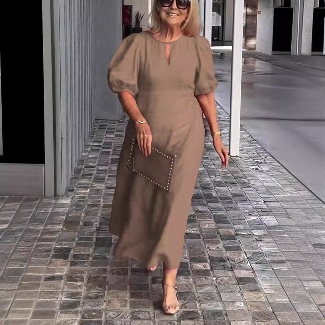 Juliana | Elegantes Midikleid für Damen mit Puffärmeln und Rundhalsausschnitt