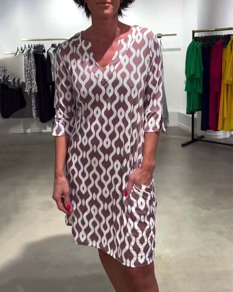 Andrea | Midi Kleid für Damen mit V-Ausschnitt und kurzen Ärmeln