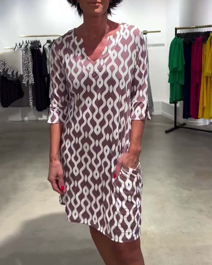 Andrea | Midi Kleid für Damen mit V-Ausschnitt und kurzen Ärmeln