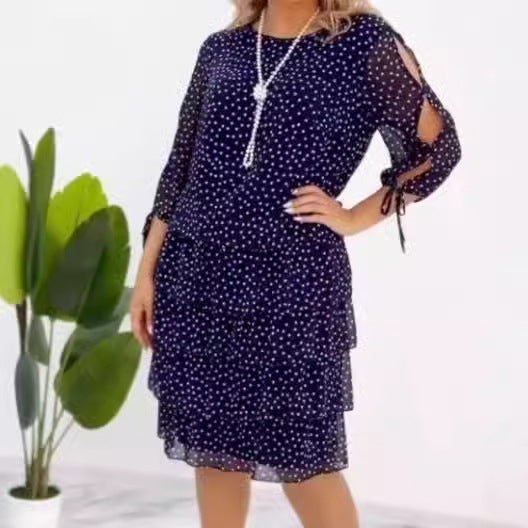 Antonia | Elegantes Herbstkleid für Damen mit Punkten und Rundhalsausschnitt