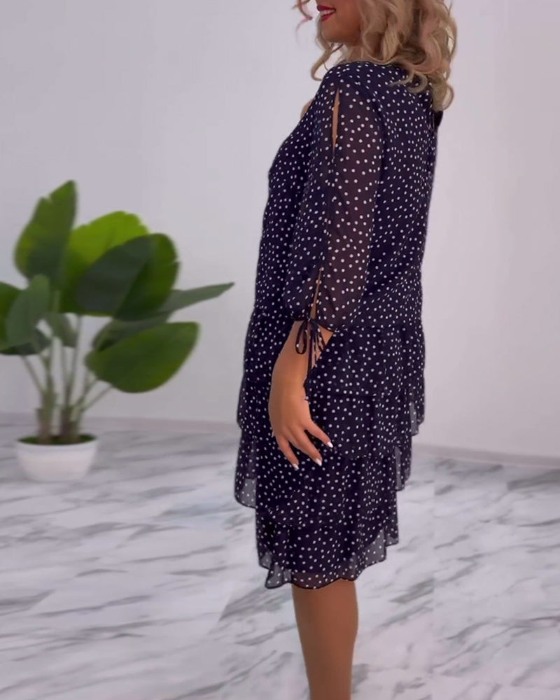 Tilly | Gepunktetes Schichtenkleid für Damen mit Rundhalsausschnitt und 3/4-Ärmeln