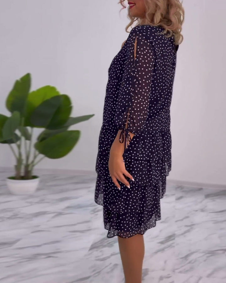 Tilly | Gepunktetes Schichtenkleid für Damen mit Rundhalsausschnitt und 3/4-Ärmeln