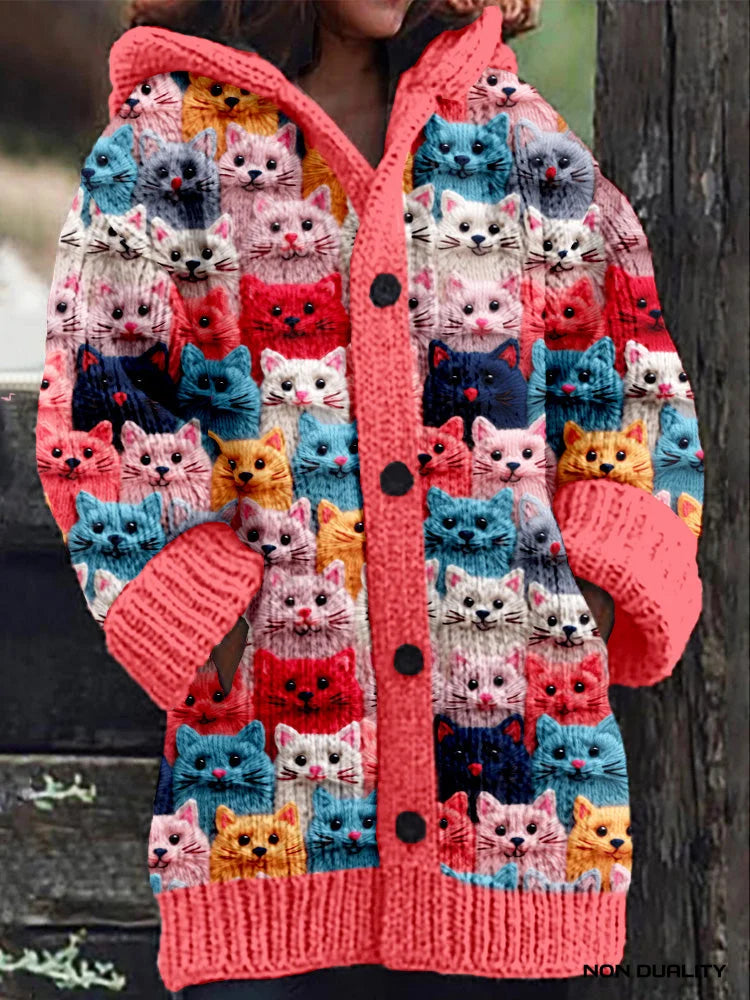 Isabella | Bunt gestrickte Katzen Strickjacke für Damen