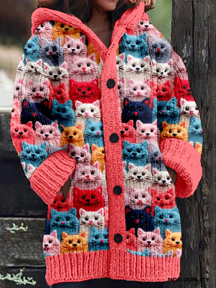 Isabella | Bunt gestrickte Katzen Strickjacke für Damen