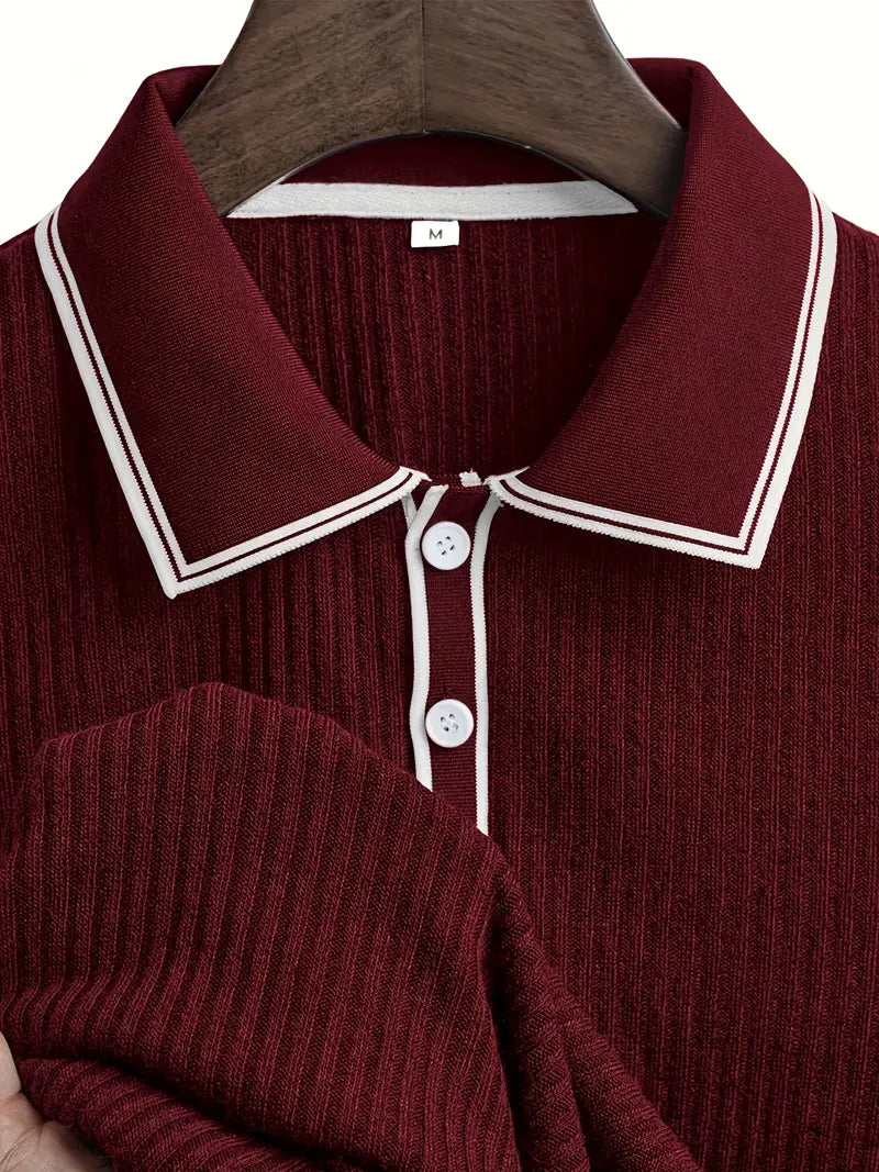 Emilio | Herren maßgeschneiderte gerippte Polo mit kurzen Ärmeln und langen Ärmeln Poloshirt