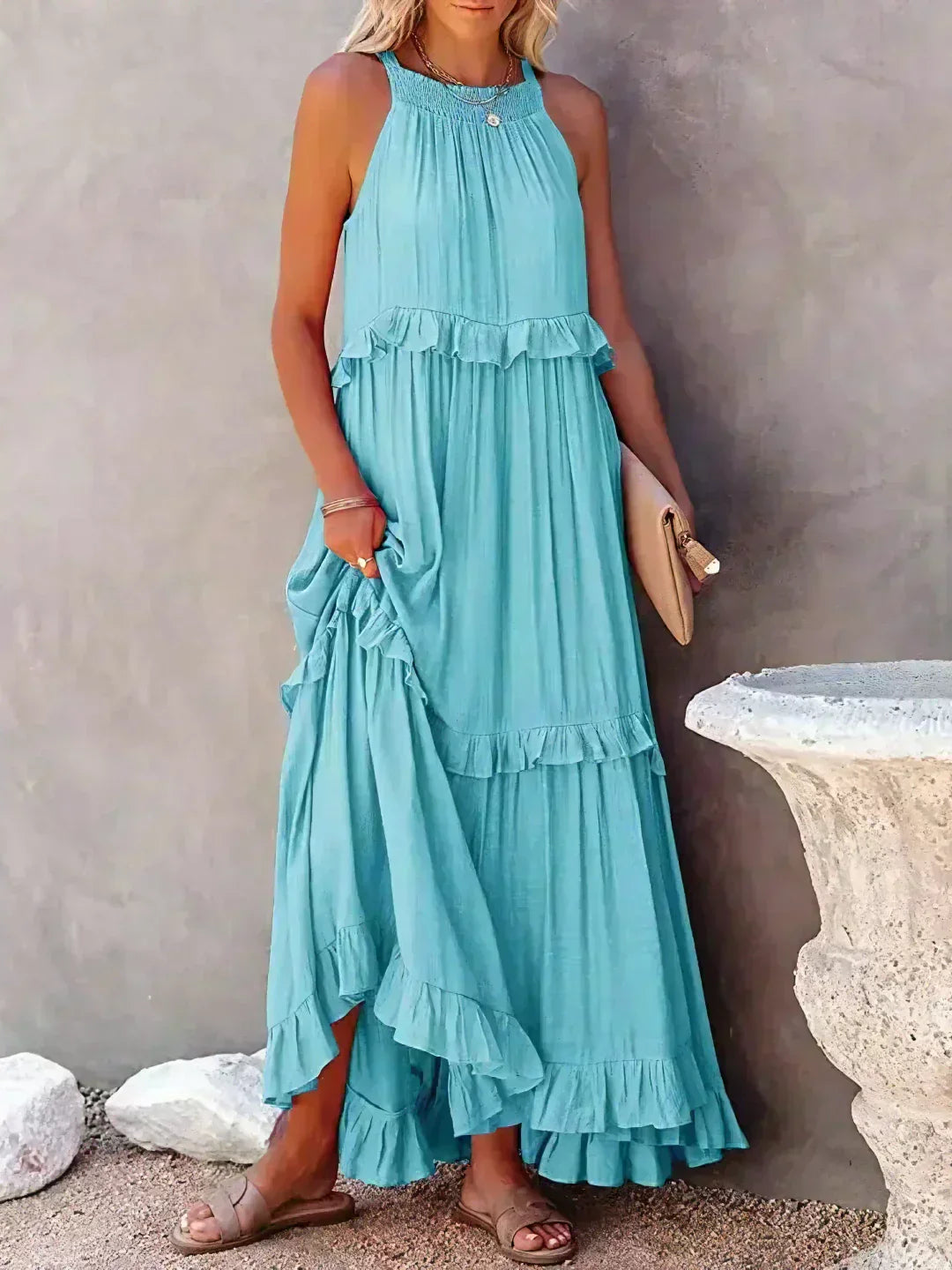 Sarah | Halter Rüsch Maxi Kleid (Fast ausverkauft) für Damen