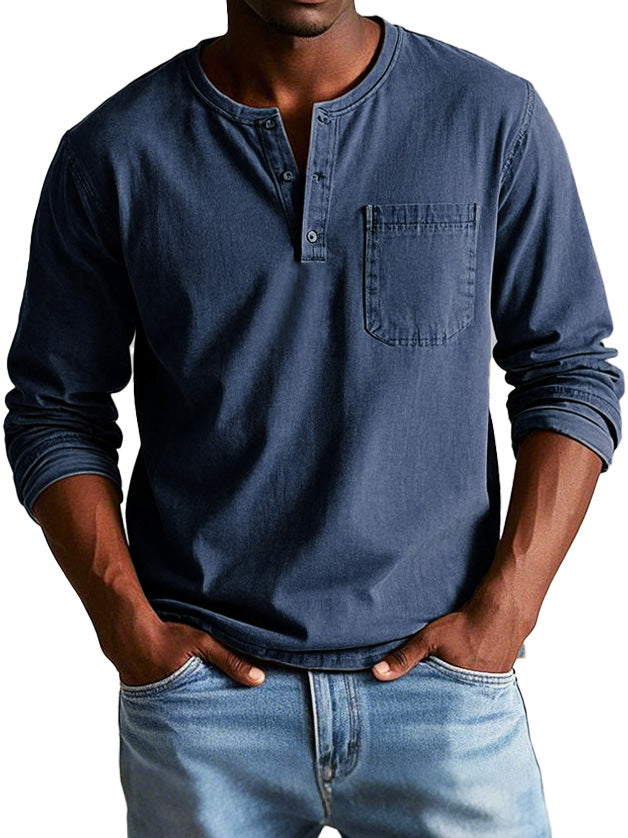 Ellis | Vintage Henley Shirt für Herren mit Rundhalsausschnitt und langen Ärmeln