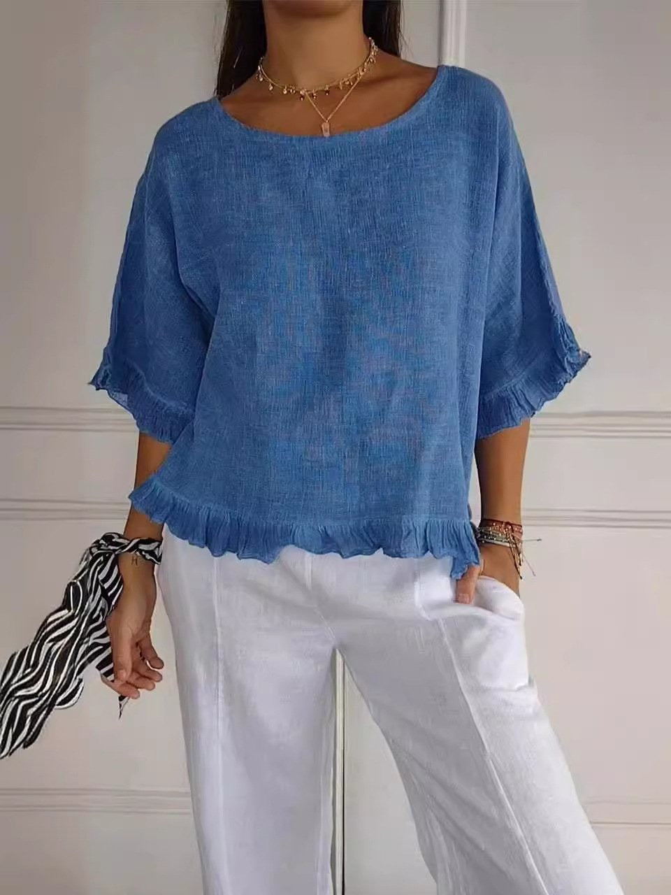 Claudia | Lässige elegante Bluse für Damen mit Rundhalsausschnitt