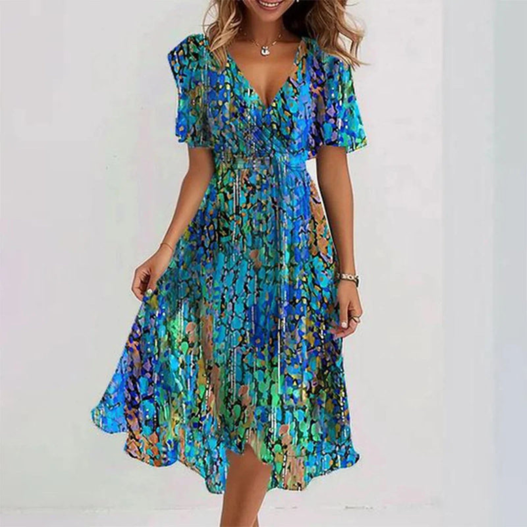 Naomie | Elegantes Sommerkleid für Damen mit Blumenmuster und V-Ausschnitt