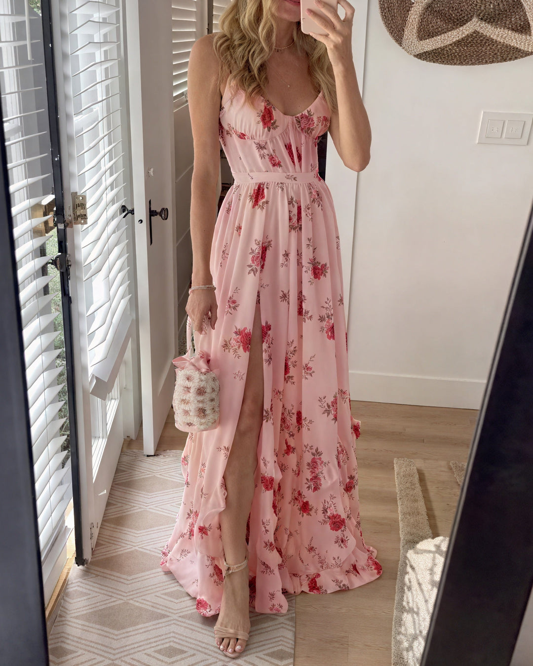 Damen-Maxikleid mit Seitenschlitz und Blumenmuster