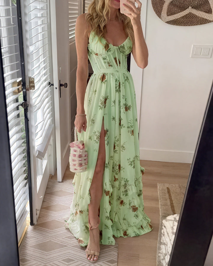 Damen-Maxikleid mit Seitenschlitz und Blumenmuster