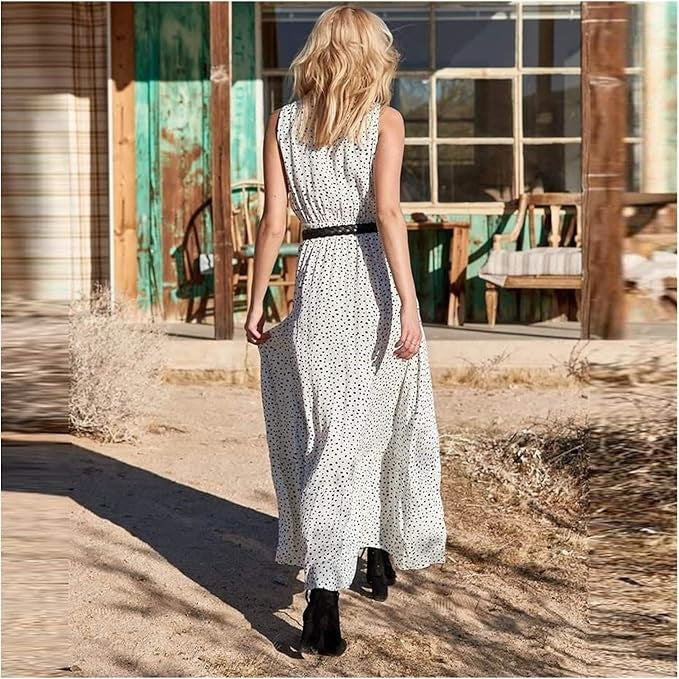 Gayle | Bohemian Maxi Kleid für Damen mit Punkten und V-Ausschnitt
