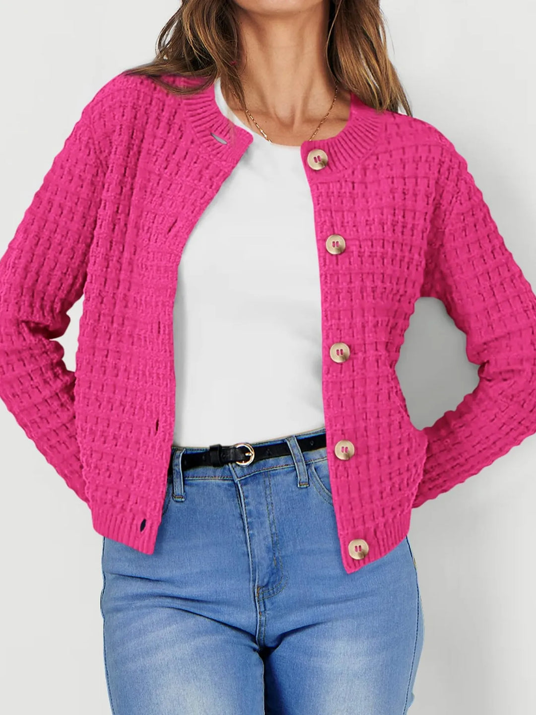 Harper | Strickjacke für Damen mit Knopfleiste und Rundhalsausschnitt