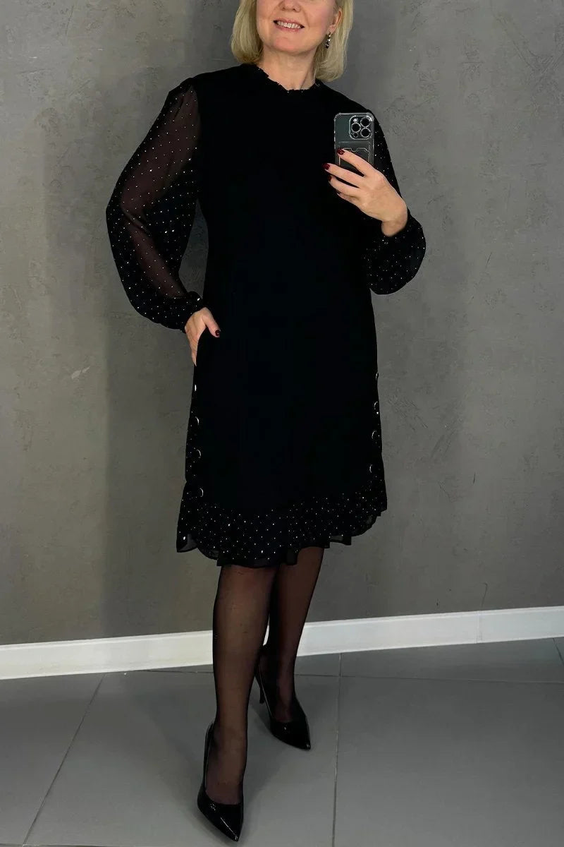 Niklas | Damen Midikleid mit Rundhalsausschnitt und Fester Farbe