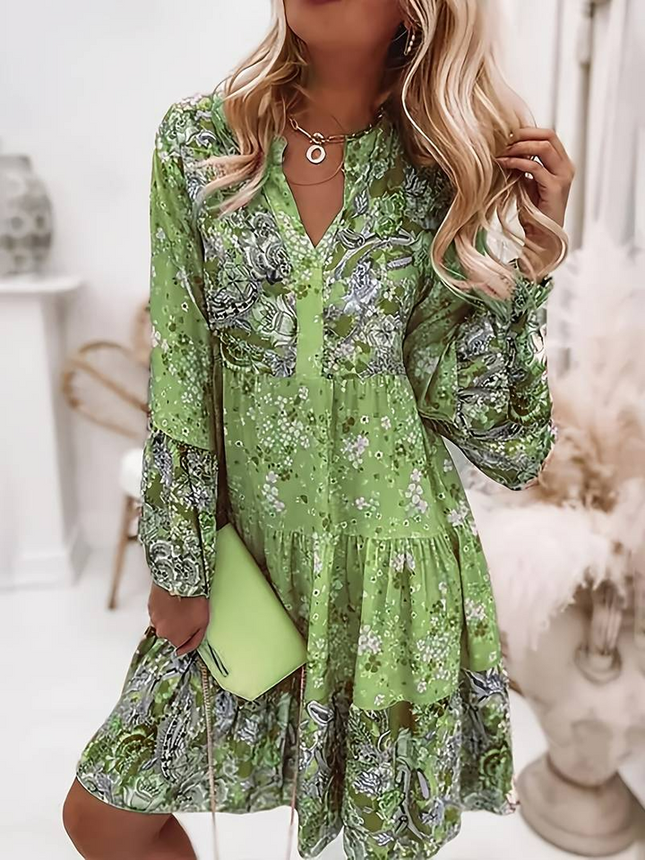 Ashley | Gedrucktes Boho-Kleid mit Blumenmuster und langen Ärmeln