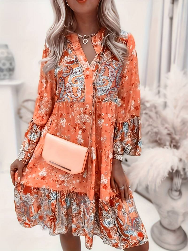 Ashley | Gedrucktes Boho-Kleid mit Blumenmuster und langen Ärmeln